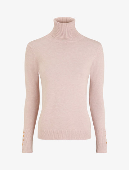 Pull col roulé à poignets boutonnés - Rose pâle - 4
