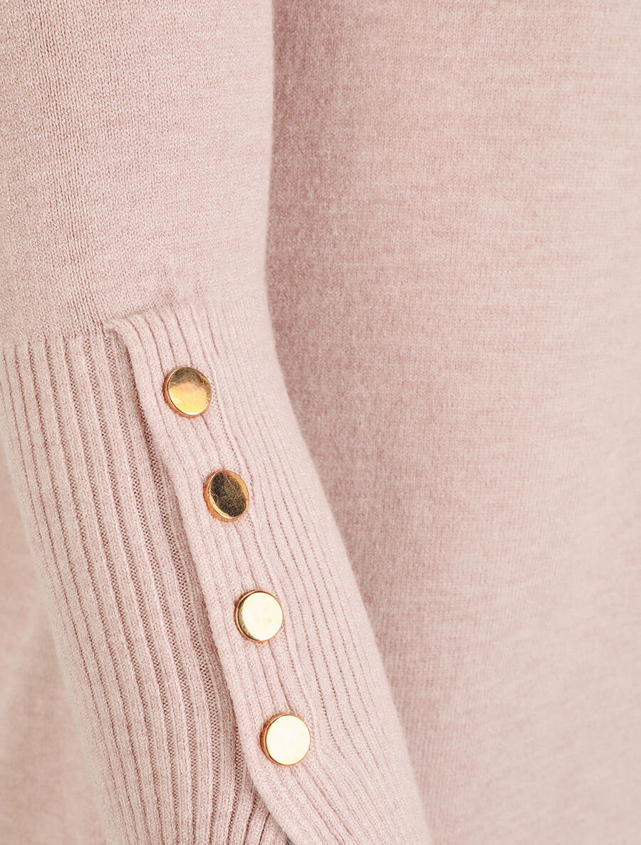 Pull col roulé à poignets boutonnés - Rose pâle - 3