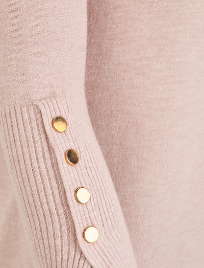 Pull col roulé à poignets boutonnés - Rose pâle - 3
