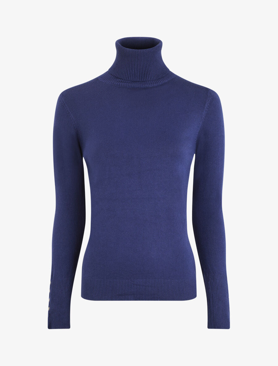 Pull col roulé à poignets boutonnés - Bleu - 1