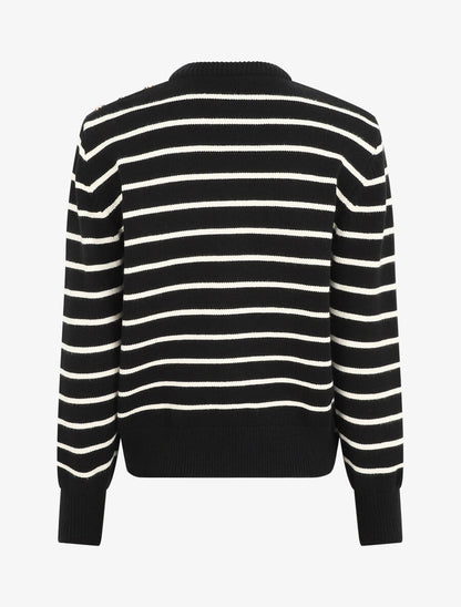 Pull marinière à boutons - Noir - 2
