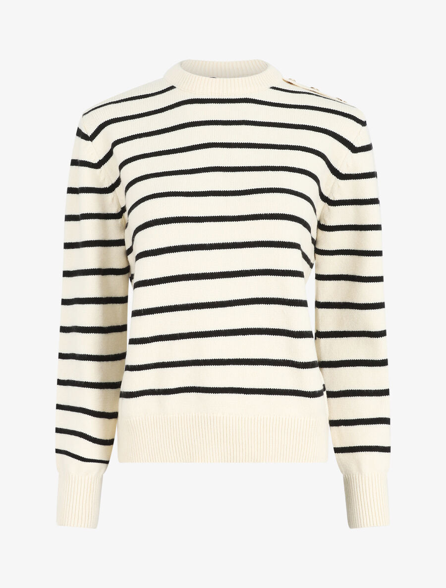 Pull marinière à boutons - Écru - 1