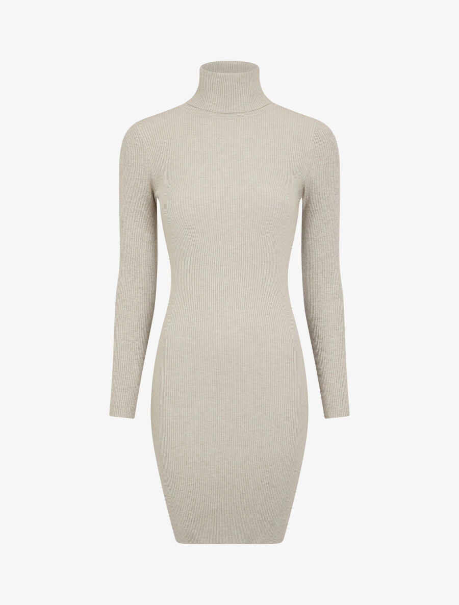 Robe pull uni à col roulé - Beige - 1