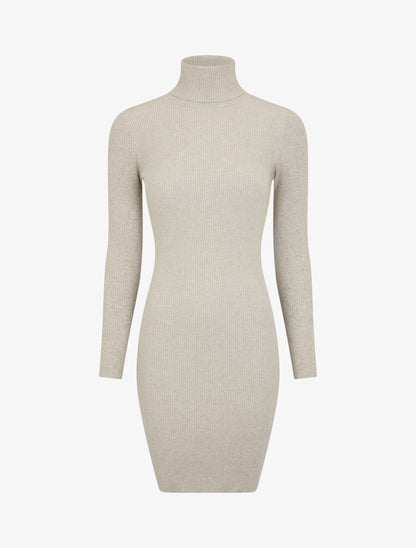 Robe pull uni à col roulé - Beige - 1