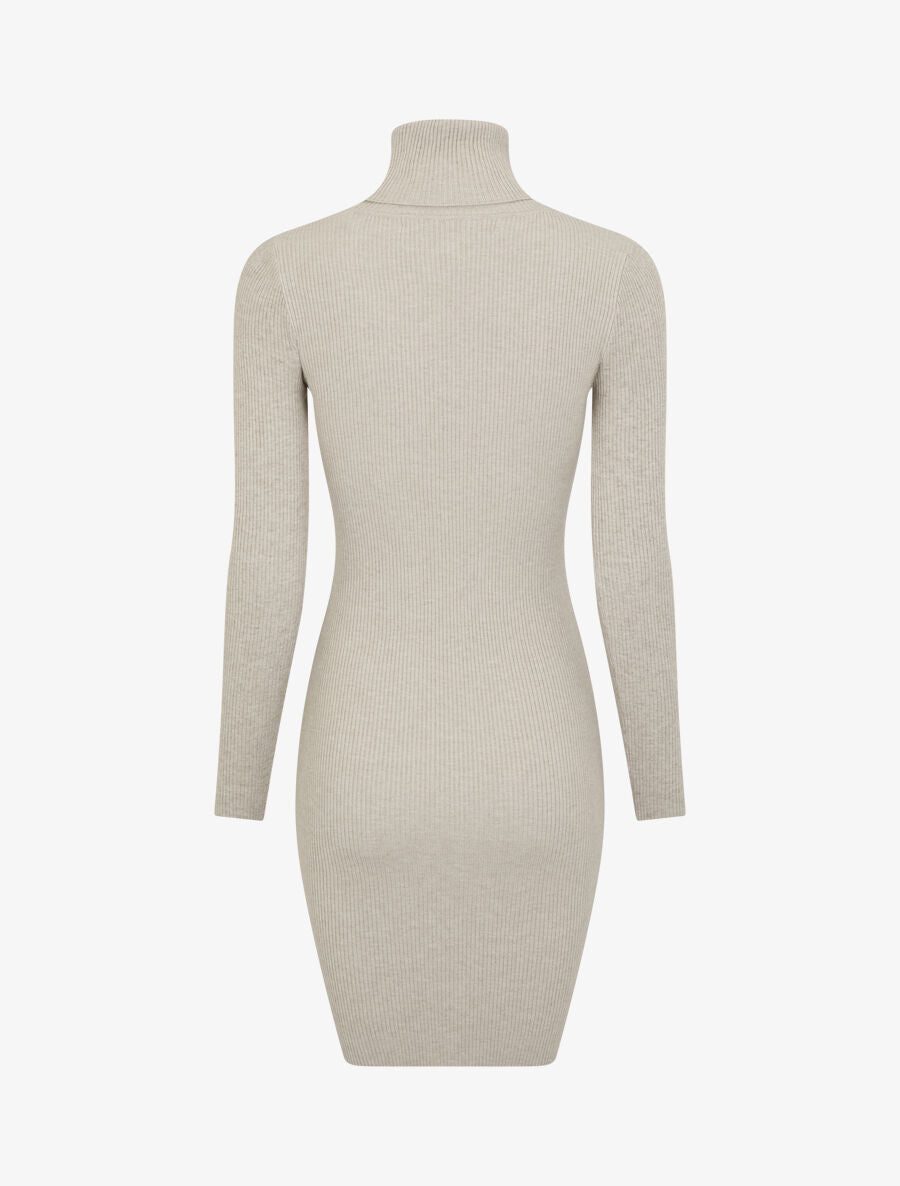 Robe pull uni à col roulé - Beige - 2