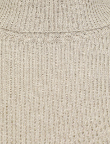 Robe pull uni à col roulé - Beige - 3