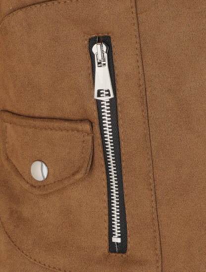 Veste style perfecto zippée en suédine - Café - 3