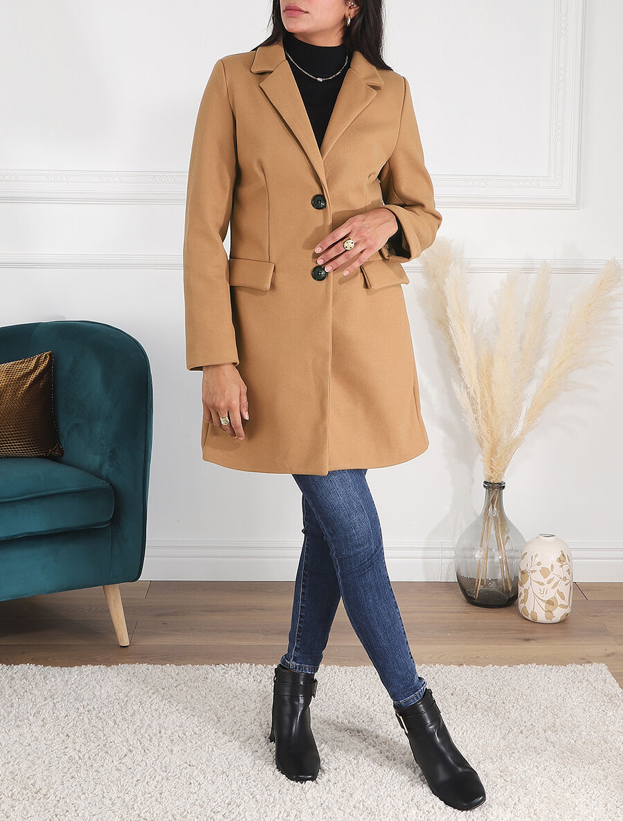 Manteau long croisé boutonné - Camel - 4