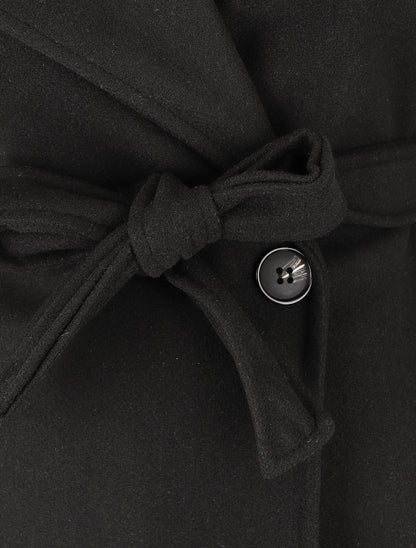 Manteau long ceinturé à col cranté - Noir - 3