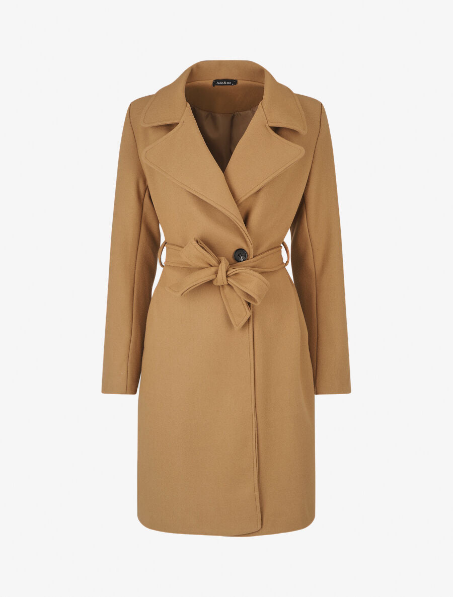 Manteau long ceinturé à col cranté - Camel - 1