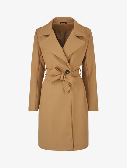 Manteau long ceinturé à col cranté - Camel - 1