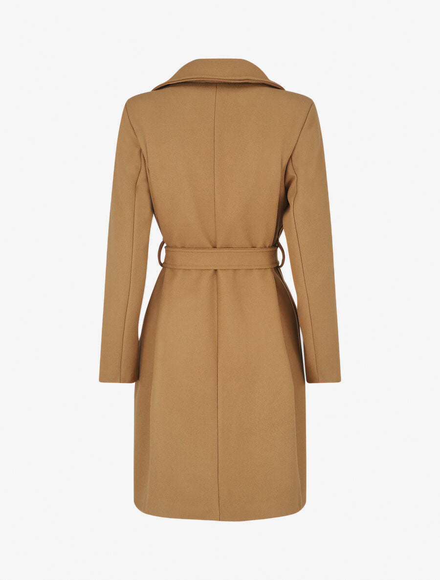 Manteau long ceinturé à col cranté - Camel - 2