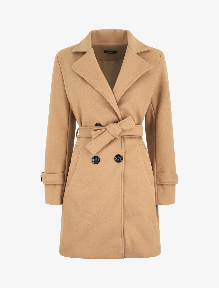 Manteau mi-long croisé - Camel - 1