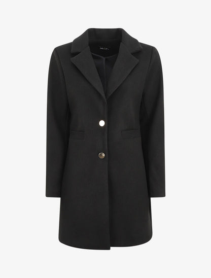 Manteau mi-long à boutons dorés - Noir - 1