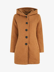 Manteau mi-long bouclé à capuche - Camel - 5