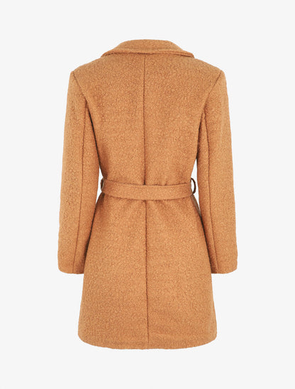 Manteau long effet peau de mouton - Camel - 2