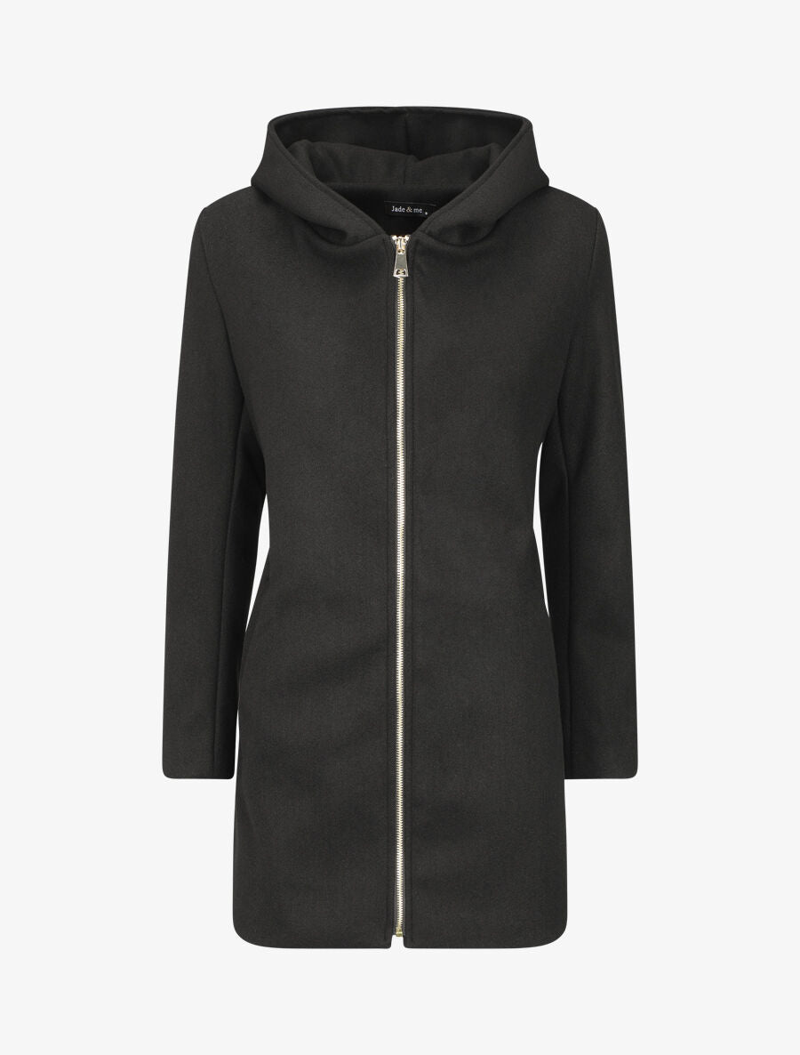 Manteau zippé à capuche - Noir - 1