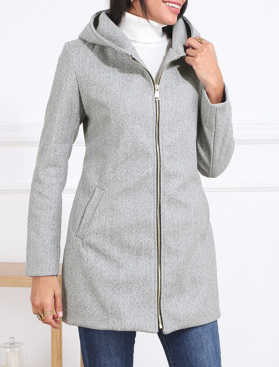 Manteau zippé à capuche - Gris - 4