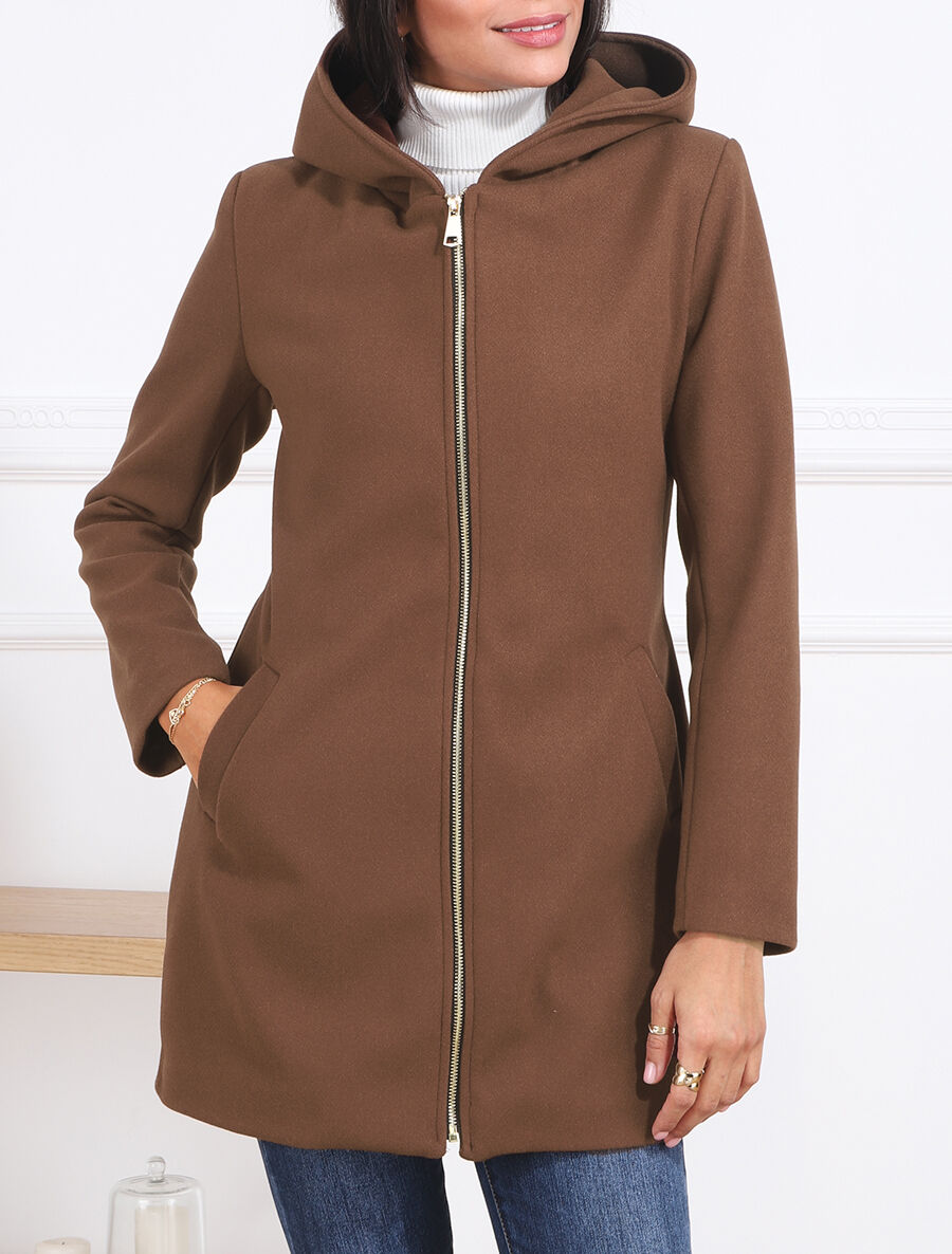 Manteau zippé à capuche - Marron - 3