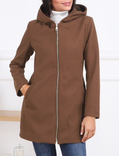 Manteau zippé à capuche - Marron - 3
