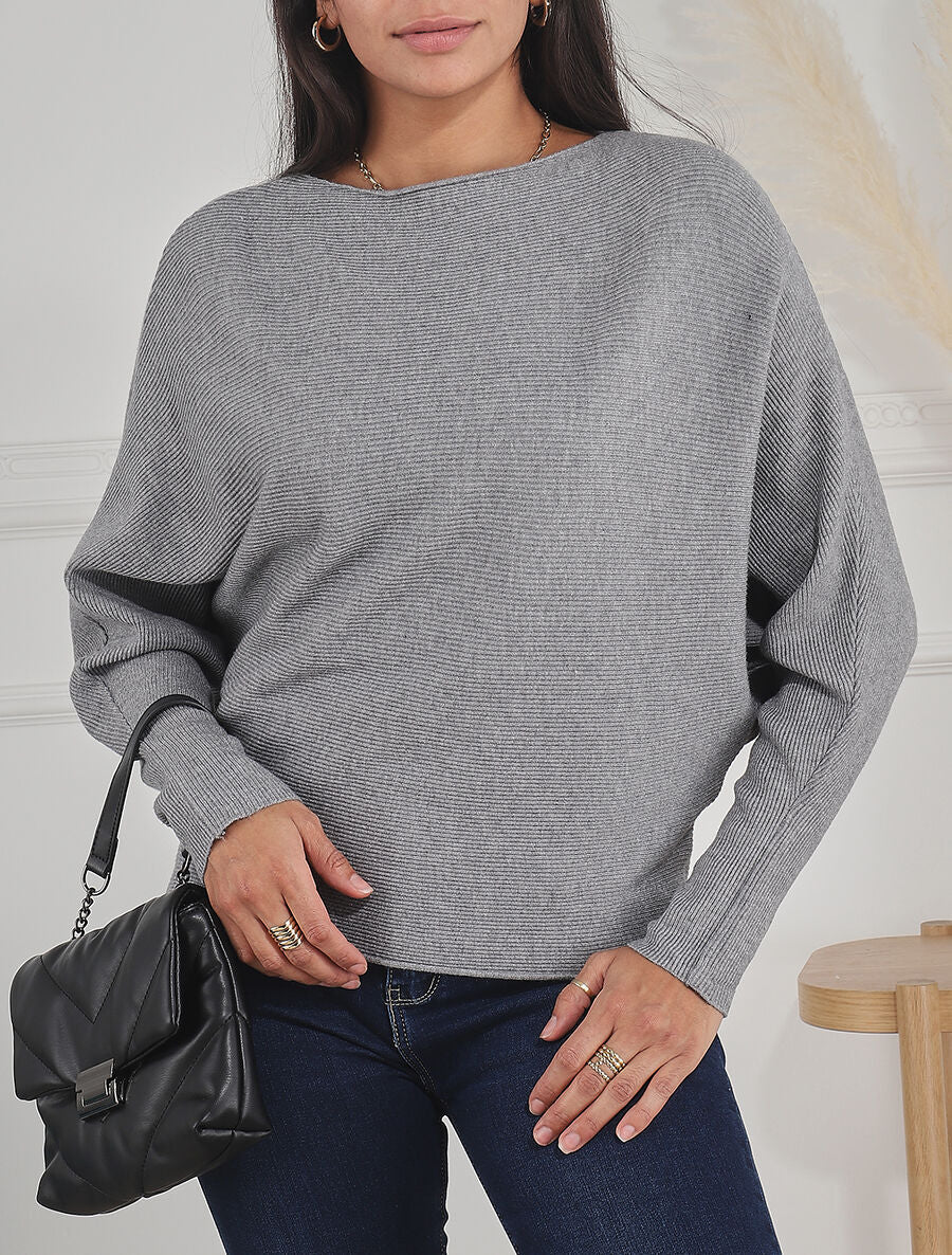 Pull col bateau ajusté - Gris - 4