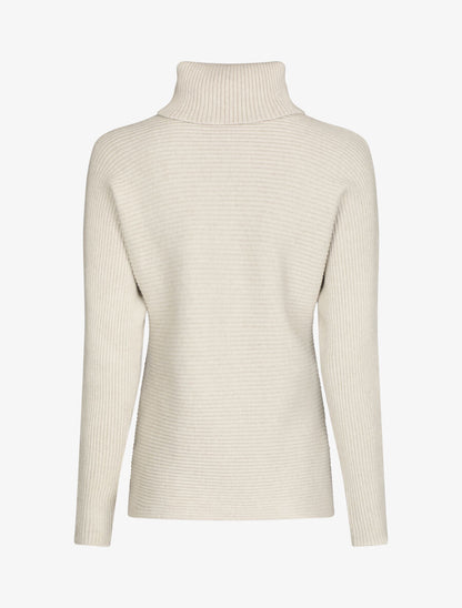 Pull droit côtelé à col roulé - Beige - 2