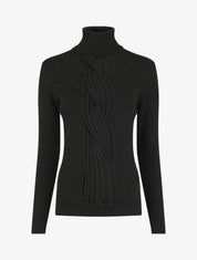Pull uni à col roulé et motif torsade - Noir - 5