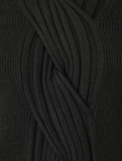 Pull uni à col roulé et motif torsade - Noir - 3
