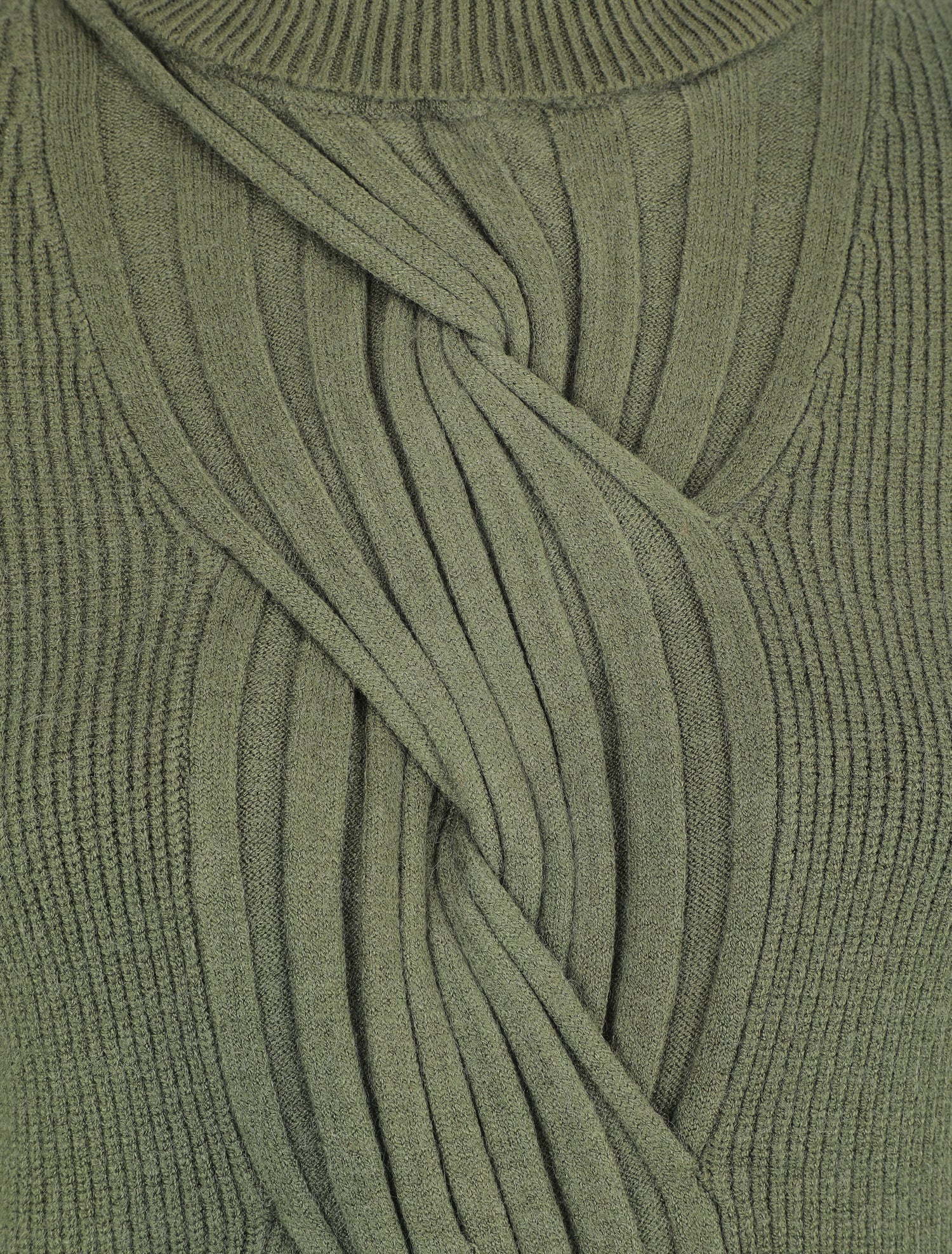 Pull uni à col roulé et motif torsade - Kaki - 3