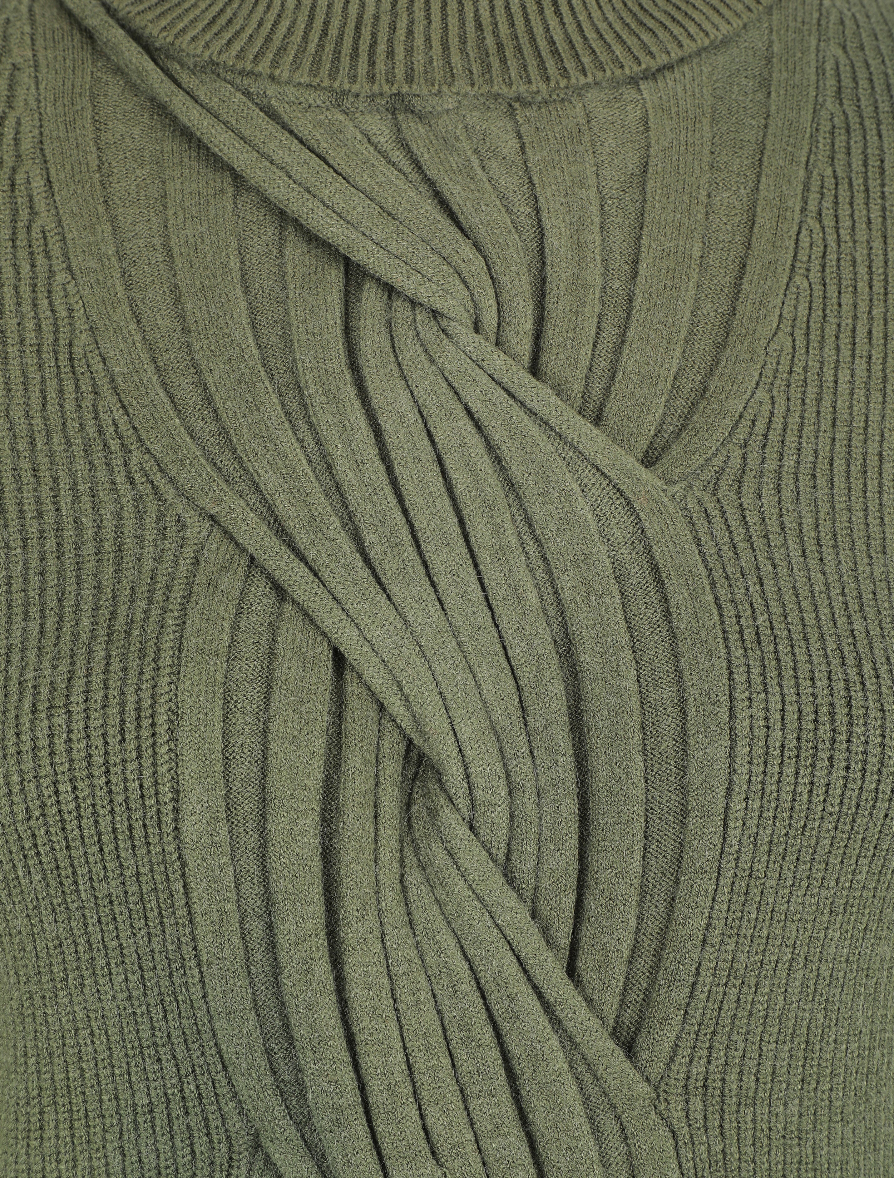 Pull uni à col roulé et motif torsade - Kaki - 3