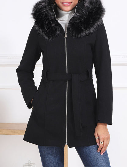 Manteau ajusté à capuche amovible - Noir - 4