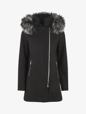 Manteau droit à capuche amovible - Noir - 1
