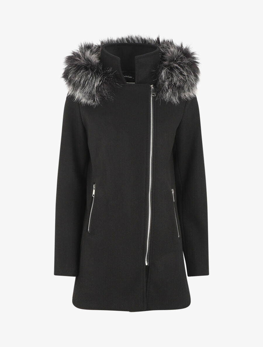 Manteau droit à capuche amovible - Noir - 1