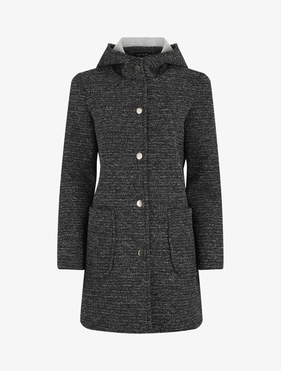 Manteau mi-long chiné à capuche - Noir - 5
