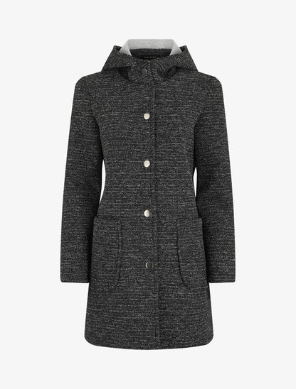 Manteau mi-long chiné à capuche - Noir - 5