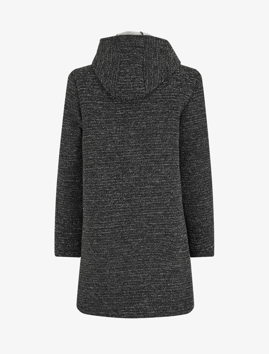 Manteau mi-long chiné à capuche - Noir - 2