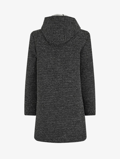 Manteau mi-long chiné à capuche - Noir - 2