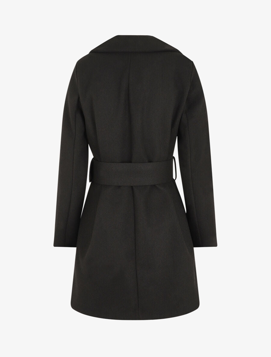 Manteau long ceinturé à col cranté - Noir - 2