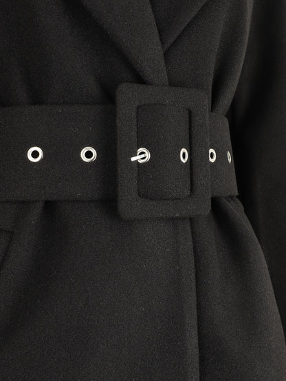 Manteau long ceinturé à col cranté - Noir - 3