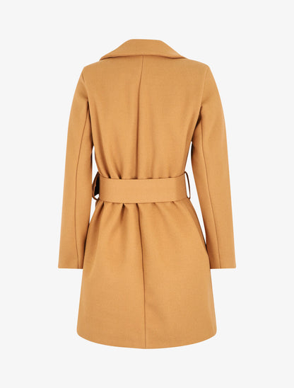 Manteau long ceinturé à col cranté - Camel - 2