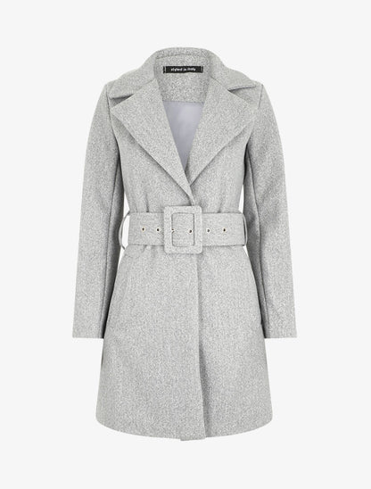 Manteau long ceinturé à col cranté - Gris - 1