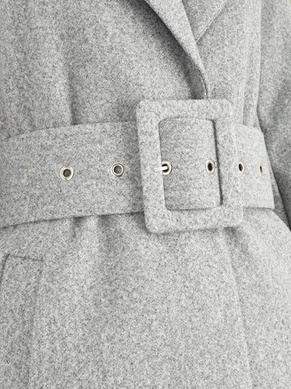 Manteau long ceinturé à col cranté - Gris - 3