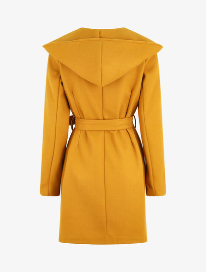 Manteau long à capuche et col châle - Moutarde - 2