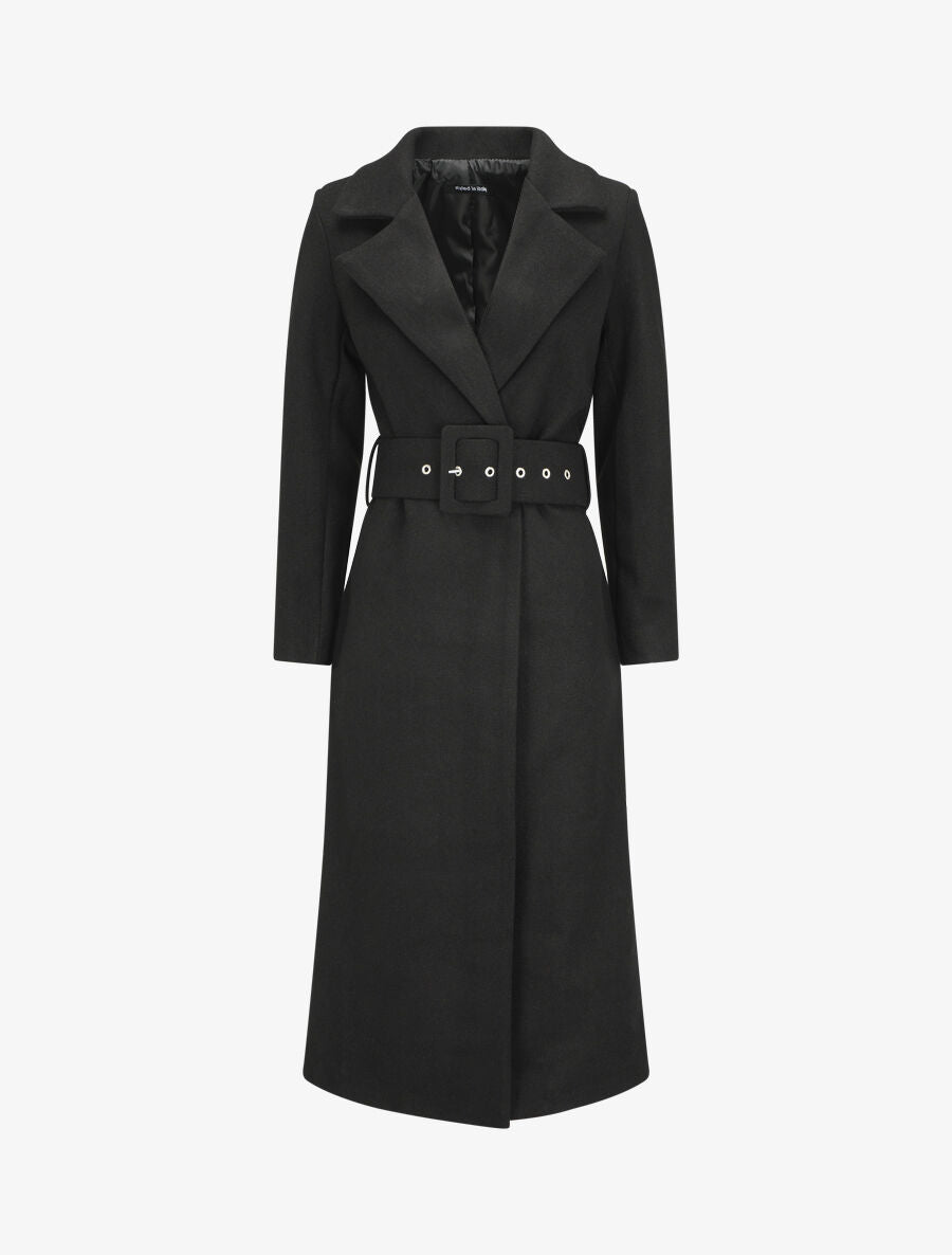 Manteau long boutonné et ceinturé - Noir - 1