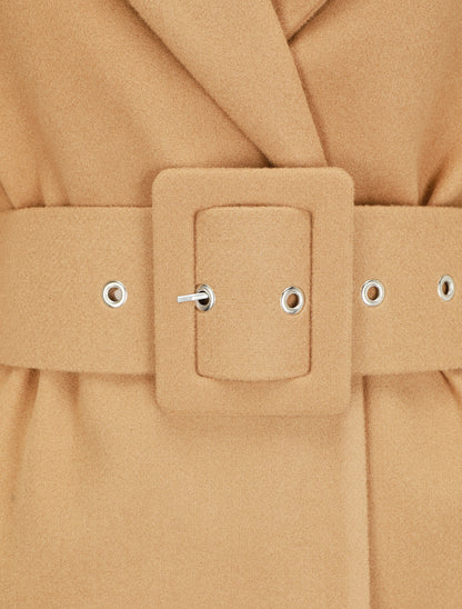 Manteau long boutonné et ceinturé - Camel - 3