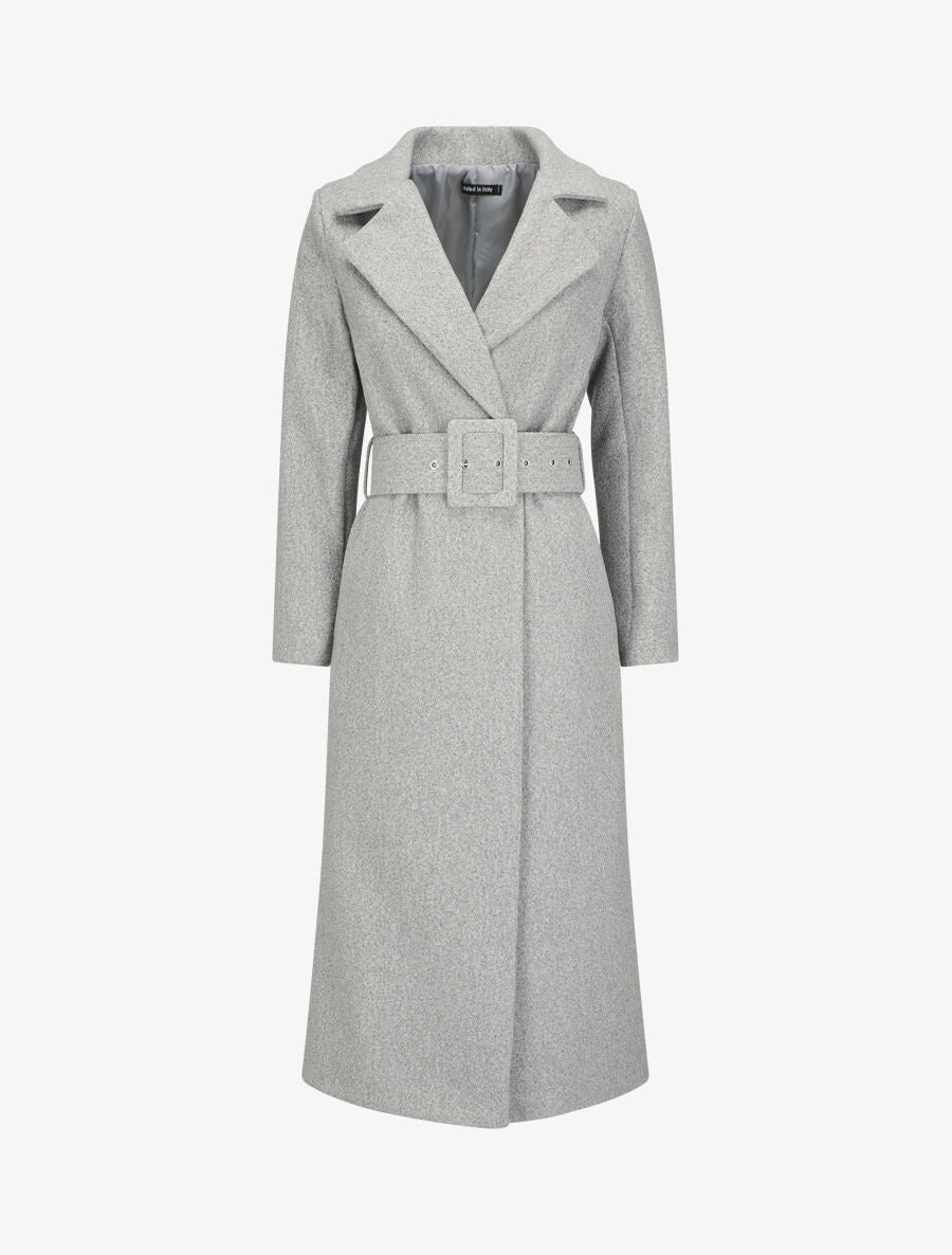 Manteau long boutonné et ceinturé - Gris - 5