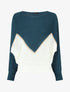 Pull bicolore à liseré doré zigzag - Bleu canard - 5