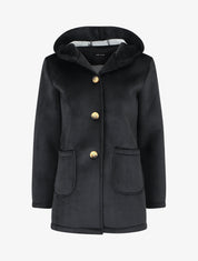 Manteau à capuche effet velours - Noir - 4