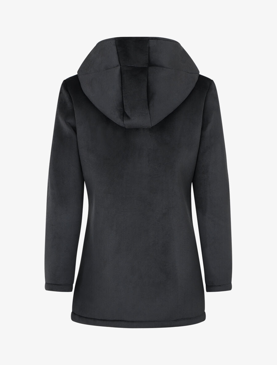 Manteau à capuche effet velours - Noir - 2