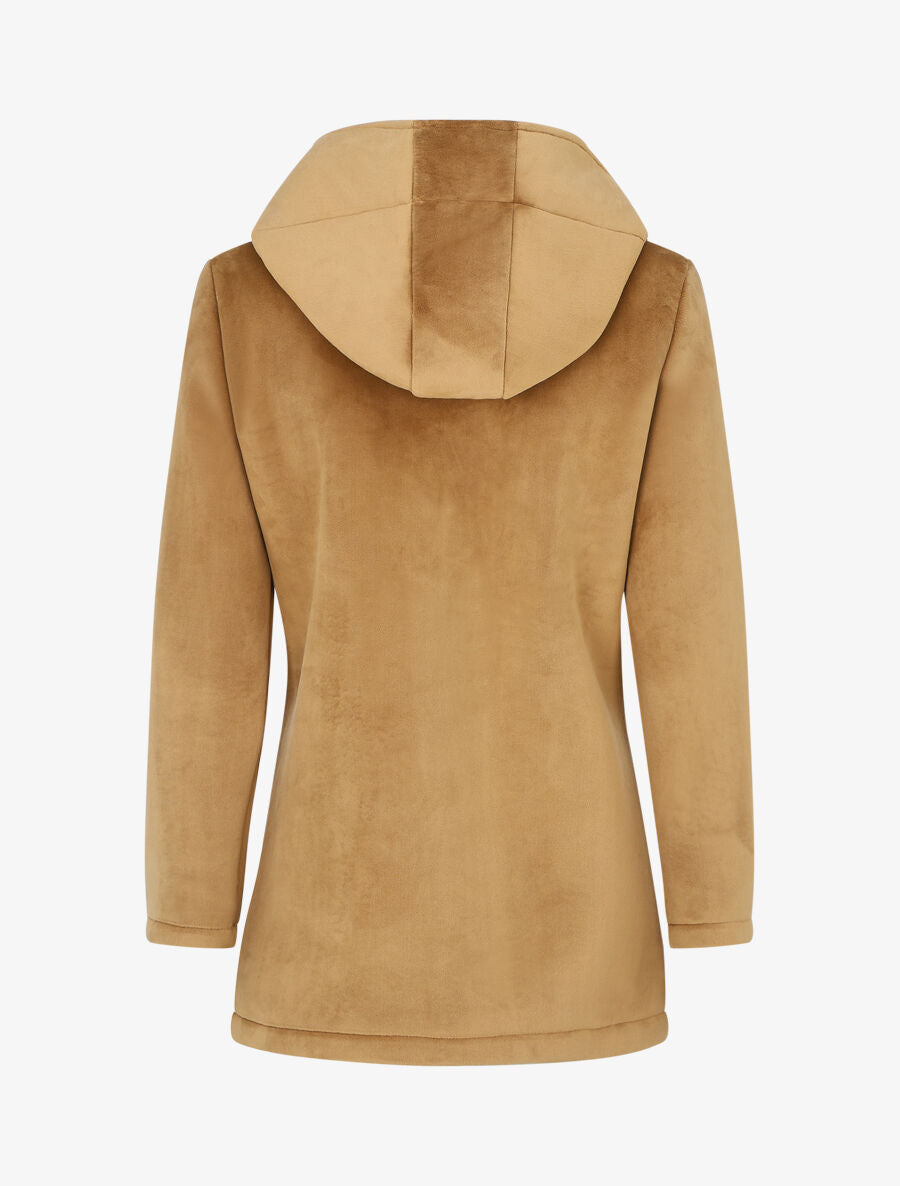 Manteau à capuche effet velours - Camel - 2